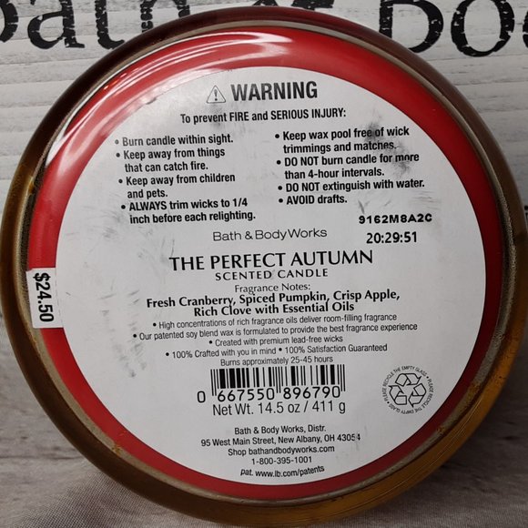 BATH & BODY WORKS HOME 'THE PERFECT AUTUMN' 3~WICK SCENTED CANDLE - Picture 5 of 8